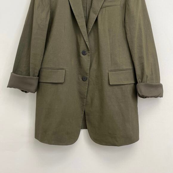 Theory Linen-Blend Rolled Sleeve Eco Crunch Wash Boyfriend Blazer Jacket Size 4 - Picture 10 of 14